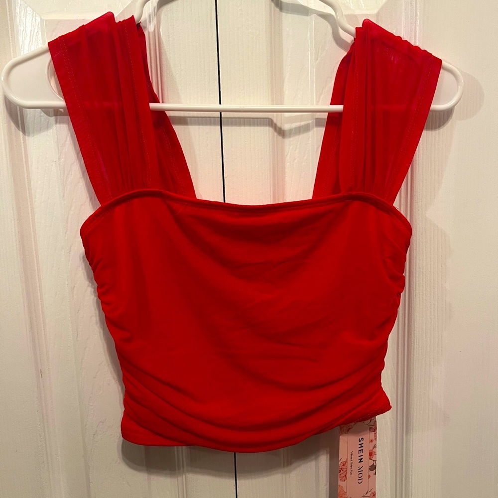 Red Ruched Wide Straps Top